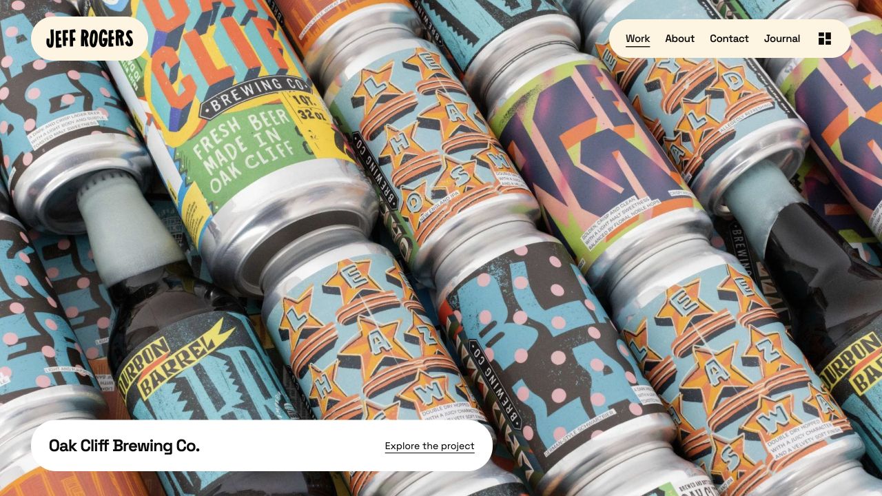Jeff Rogers portfolio website, featuring his Oak Cliff Brewing artwork