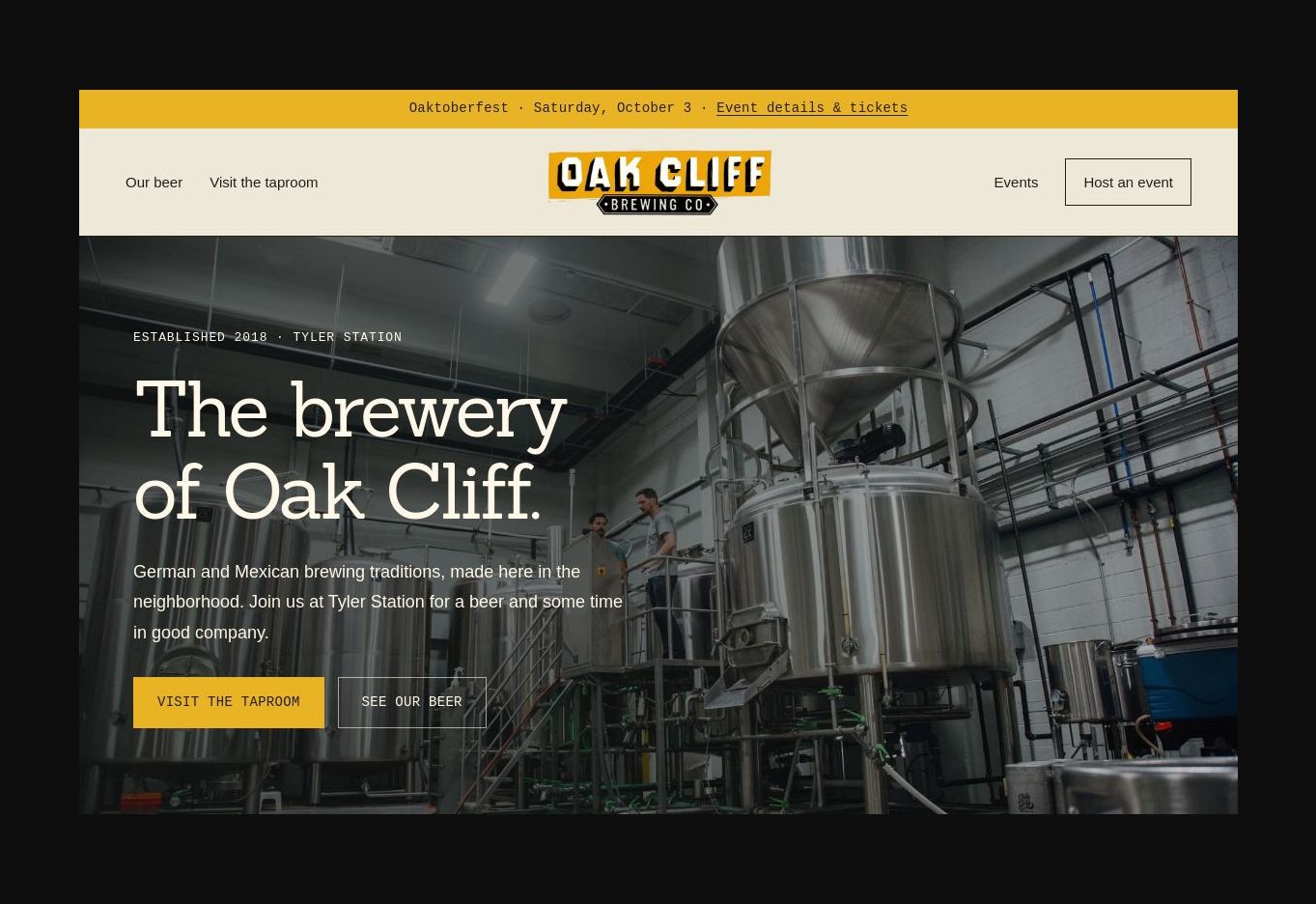 Oak Cliff Brewing Co. website design